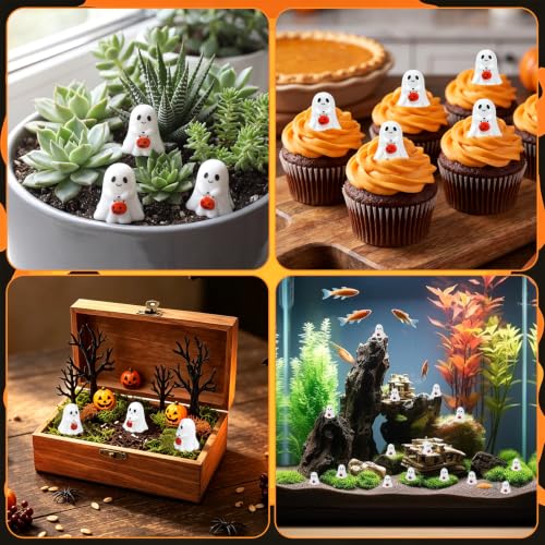 56 Pcs Halloween Mini Resin Ghosts Figurines Tiny Ghosts - style: Ghost Pumpkin Basket Style