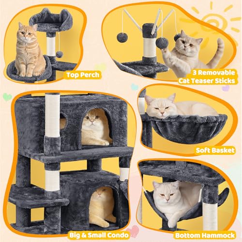Yaheetech 67in Multi-Level Cat Tree Tower with Dangling Teaser Toys - color: Dark Gray