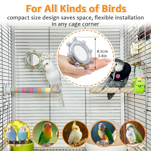 2Pcs Bird Toys with Mirror Spinner & Foraging Puzzle Slow Feeder Mats for Parakeet, Cockatiel, Budgie