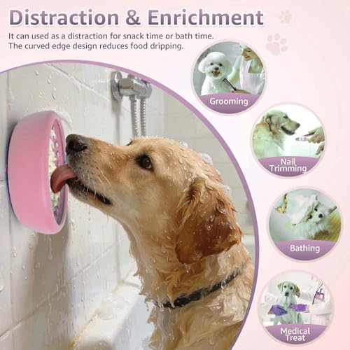 Dog Slow Feeder Lick Bowl, Freeze Lick Mat with Suction Cup - color: Pink, size: Small