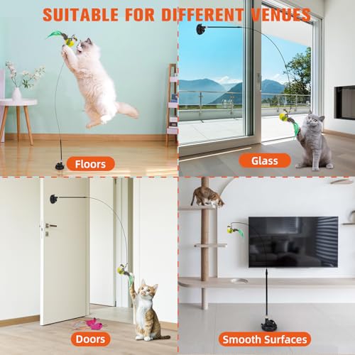 PAWCHIE Cat Wand Toy,19 Pcs Interactive Cat Feather Toy,Reusable Suction Cup Cat Bird Simulation Toy Set,Self Play Cat Kitten Toys for Indoor Play Exercise，Hanging String and Mouse Toy