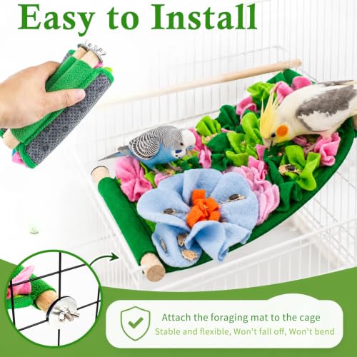 FlidRunest Bird Cotton Fabric Foraging Mat, Parrot Foraging Hammock Bed
