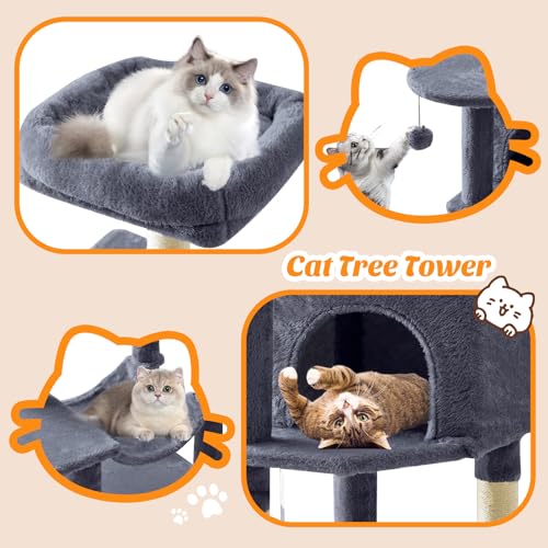 DUMOS 44 in Cat Tree Tower with Natural Sisal Scratching Posts - color: Dark Grey, size: 43.6Inch