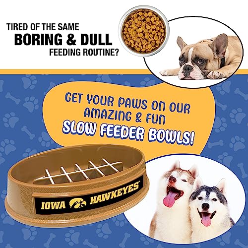 NCAA Super-Bowl - Iowa Hawkeyes Slow Feeder Dog Bowl. Football Design Slow Feeding Cat Bowl for Healthy Digestion. Non-Slip Pet Bowl for Large & Small Dogs & Cats - color: Iowa Hawkeyes