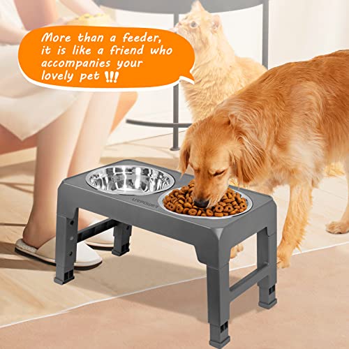 URPOWER Raised Dog Bowls 4 Height Adjustable Elevated Bowl Stand - color: Grey