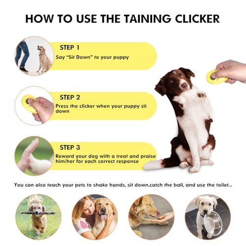 BONSO Dog Training Clicker with Adjustable Wrist Strap - Positive Reinforcement Pet Training Clicker for Dogs, Cats, and Puppies (Yellow)
