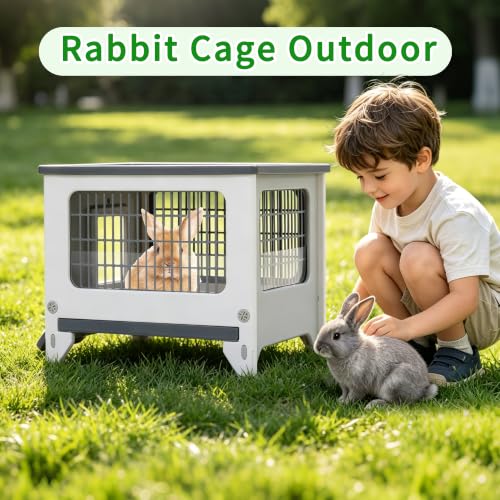Plastic Rabbit Cage Outdoor Indoor, Bunny Cage Guinea Pig Cages Enclosure - size: 21.6" L x 18.8" W x 17.9" H