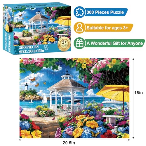 300 Piece Puzzle for Adults Kids,Ocean Beach Garden Landscape Jigsaw Puzzle - color: Ocean Beach