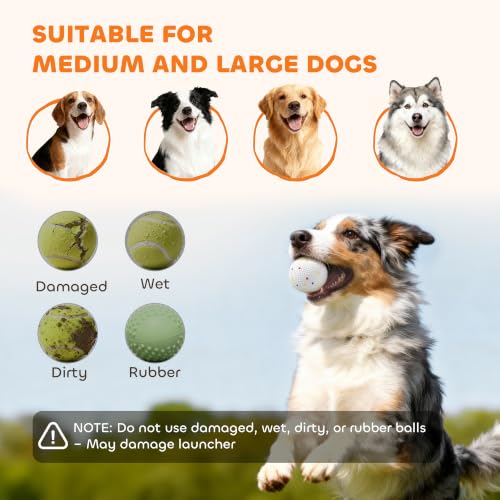 PawHut Automatic Dog Ball Launcher, Rechargeable Dog Ball Thrower with Remote Control, 3 Adjustable Distance (40ft/60ft/80ft), 6 ETPU Tennis Fetch Toys 2.5", Low Noise, for Medium Large Breeds, Orange - color: Orange