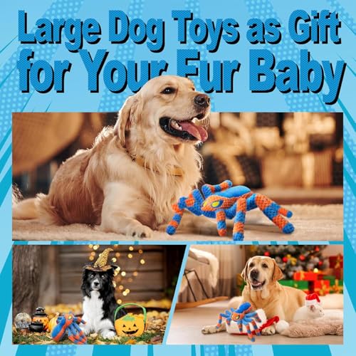 LEGEND SANDY Squeaky Dog Toys- Plush Dog Toys with Soft Fabric for Small, Medium, and Large Dogs Daily Companionship, Training Reward Gift - color: 1 Pack Blue Spider