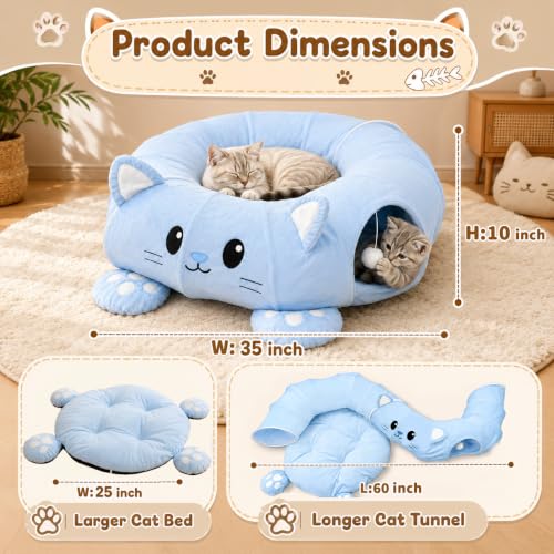 Cat Tunnel Bed with 21 Interactive Toys - color: Blue, Kitten Pattern