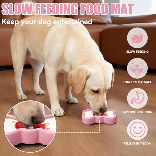 Lick Mat for Dogs, Animire Anti-Spilled Bow Tie Lick Bowls for Anxiety Relief, Silicone Slow Feeder Licking Pad with Suction Cups, Freezeable Dog Enrichment Toy for Boredom and Distraction(Pink,S) - color: A-Pink, size: S
