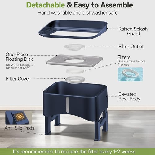 UPSKY 2.9Gal No Spill Dog Water Bowl, 4 Height Adjustable Elevated Bowl - color: Blue