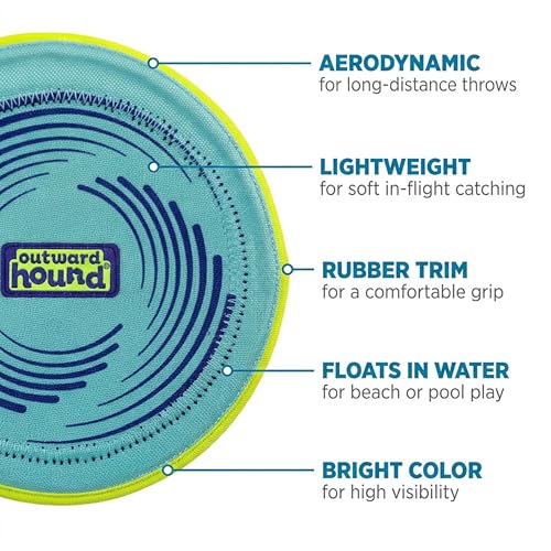 Outward Hound FlyFetch Disc Dog Toy, Aerodynamic for Fetch, Lightweight Foam & Durable Rubber, Floats in Water, All Breeds, 8.3" - color: Blue