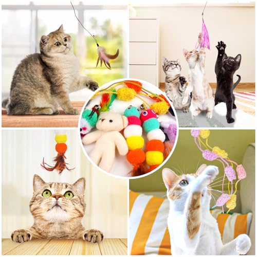 QUOZUO Cat Feather Wand Replacement - 12 PCS Toy Refills and Attachments for Cat Toys