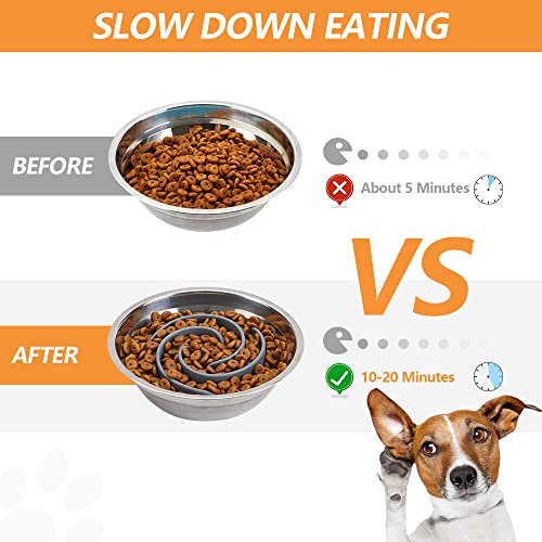 Slow Feeder Dog Bowls Insert, Animire Soft Silicone Slow Eating Dog Food Bowl for Small, Medium and Large Dogs, Compatible with Regular and Elevated Bowls - color: Grey, size: L
