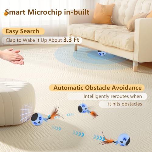 Cat Toys Ball, Smart Motion Sensor Moving Ball with 4 Sounds& 3 Speed Modes - color: Sky- Blue