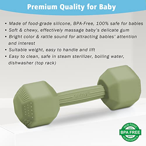 Baby Dumbbell Toy - Silicone Infant Rattle Teething Toy Teether Toddler Sensory Toy Durable Safe Exercises Workout Weight - Great Gift for Girls and Boys (1pcs - Green) - color: Green