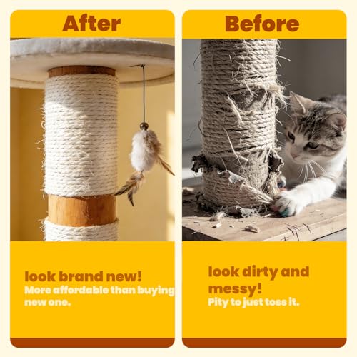 Natural Sisal Rope for Cat Tree and Scratching Post, 3/16 Inch x 200ft - size: 3/16'' x 200ft