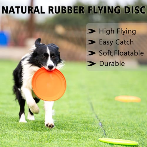 Dog Flying Disc - Durable Rubber Dog Toy for Fetch - Interactive Lightweight Flyer Dog Toys for Outdoor Playtime - Safer Disc for Healthy Activity - for Medium/Large Dogs 2 Pack