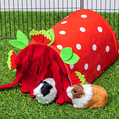 Guinea Pig Hideout, Soft Fleece Strawberry Pet Bed & Tunnel House - color: Pink