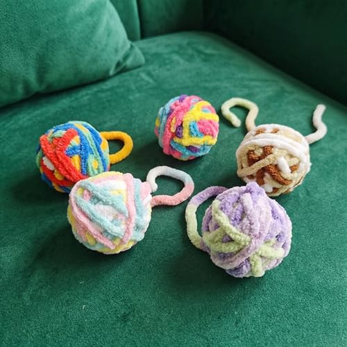 Cat Yarn Balls with Bell Inside, Kitten Toys Pack 5Pcs - color: A