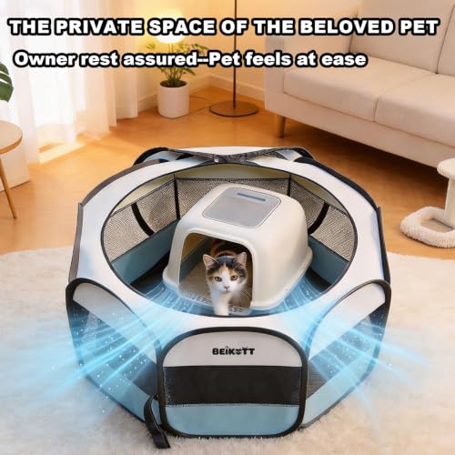 Dog Cat Playpen, Puppy Pet Crate Tent Cage, Home Enclosure Kennel - color: Grey, size: L(45"L x 45"W x 23"H)