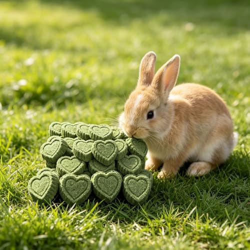 100% Natural Alfalfa Hay Treats 36 Pieces, Heart Shaped Grass Molar Cookies, Healthy Additive-Free Daily Snacks for Rabbits, Chinchillas, Hamsters, Guinea Pigs