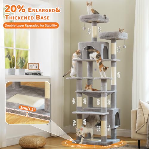 PAWZ Road XXL 81" Cat Tree Large Cats with Big Condos,Perches Sisal Posts - color: Gray, size: 81"