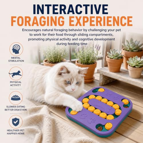 Cat Puzzle Toy, Treat Dispenser & Slow Feeder for Cat and Dog (purple) - color: purple
