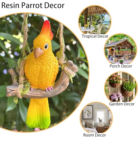 Hanging Parrot Garden Decor Outdoor Tropical Tiki Bar Decor Yellow - color: Yellow
