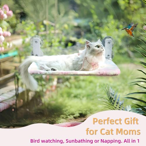 Foldable Cat Window Perch, Cordless Cat Hammock with Strong Suction Cups for Cats Inside, Gradient Color Shiny Fabric, Cute Pet Seat Bed for Kittens with Movable Toy Hooks (Small) - size: S (20.8'Lx11.2'Wx7.8'H)