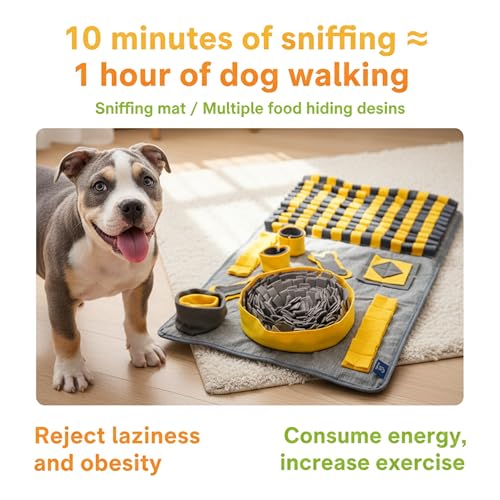 M Snuffle Mat Yellow Dog Puzzle Enrichment Slow Feeder - color: Yellow, size: Medium(31.5''×19.7''×2'')