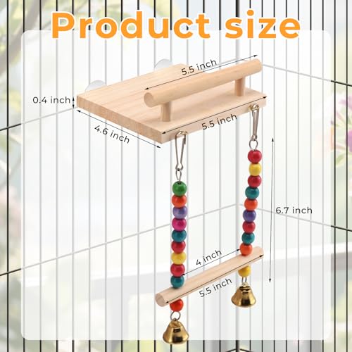 Natural Wood Bird Swing & Perch Platform for Cage