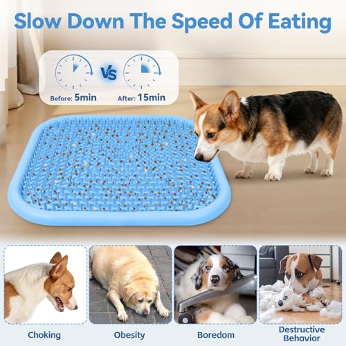 Snuffle Mat for Dogs 23.6" x 23.6" Silicone Large Slow Feeder Mat, Blue - color: Blue:23.6"x23.6"