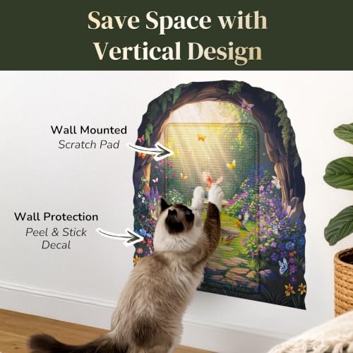 Wall Art Cat Scratcher - Decorative Wall Mounted Cat Scratcher with Removable Decal - Wall Scratch Pad for Cats with Sisal Cat Scratcher - Large Protective Wall Scratchers for Indoor Cats - color: 1 - Secret Garden