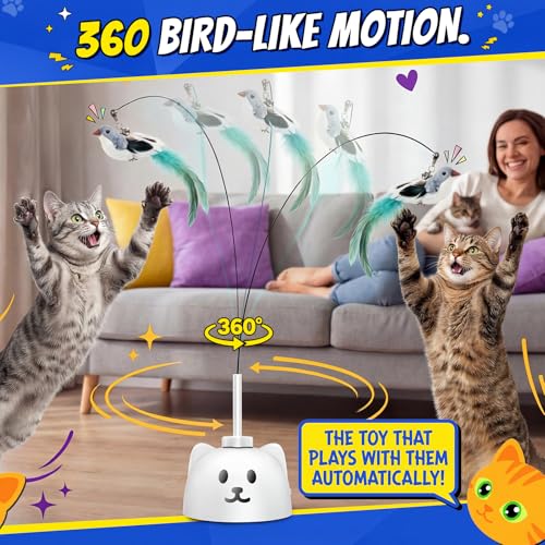 CATPICK Automatic Interactive Cat Toy, Flying Bird Wand for Indoor Cats - color: Blue