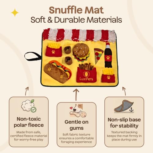 Interactive Dog Snuffle Mat for Slow Feed & Digestion Support - Large 31×24 in, Multicolor Mat with Washable Fleece, Non-Slip Backing - Mental Stimulation & Puzzle Toys for Dogs of All Breeds - color: Fast Food Design