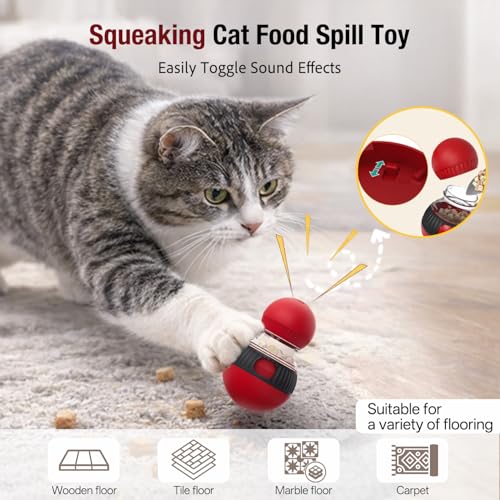 Cat Treat Dispensing Toy Kitten Puzzle Feeder & Food Dispenser Ball - Cat Enrichment Toys for Indoor Cats Kitty Stimulating Tous - Red
