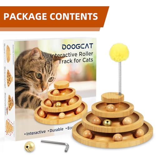 DoogCat Cat Ball Track - 3-Level Cat Ball Tower with 9 Removable Balls for Interactive Play and Mental, Physical Exercise - Large Size - size: Large - Standard