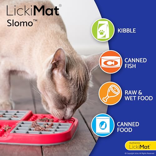 LickiMat Slomo, Cat Slow Feeder Lick Mat, Boredom Anxiety Reducer; Perfect for Food, Treats, Yogurt, or Peanut Butter. Fun Alternative to a Slow Feed Cat Bowl or Dish, Pink - color: Pink