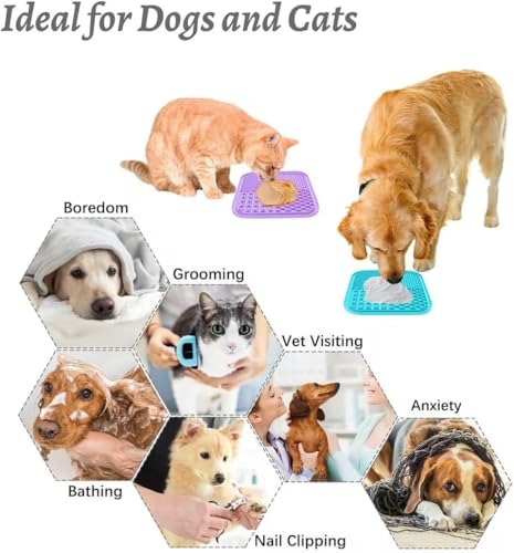MateeyLife Lick Mat for Dogs & Cats, Slow Feeder Licking Pads for Boredom - color: Purple&Cyan, size: 6"x6"