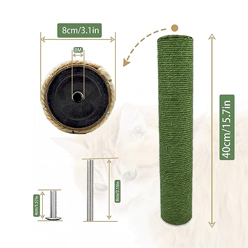 4 Pcs Cat Scratching Posts Replacement,15.7"x3.1''Natural Sisal Cat Tree Post Replace Parts for Indoor Cats Tower Repair Scratch Refill Poles with M8 Screws for Kitten Spare Furniture Accessories - color: 【Green】