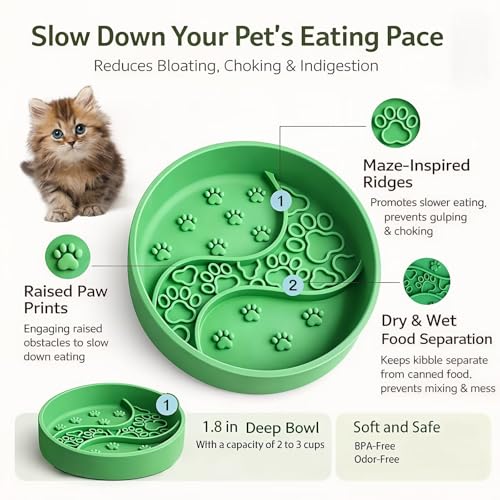 2026 New Silicone Slow Feeder Pet Bowl – 1.8 in Deep Slow-Eat Dog & Cat Bowl with Strong Suction Base, Dry & Wet Food Separation, 2–3 Cups Capacity, Easy Clean Non-Slip Design,BPA-Free - color: Sage Green