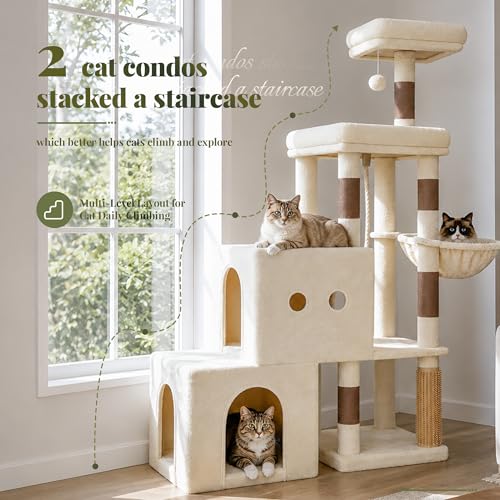 Hey-brother Cat Tree Tower with Steped Climbing Condos, Platforms, MPJ061MJ - color: Beige and Brown