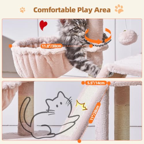 Taoqimiao Cat Tree, 38.5In Cat Tower for Indoor Cats, Suitable for Kittens - color: Jelly Pink, size: 38.5 Inches