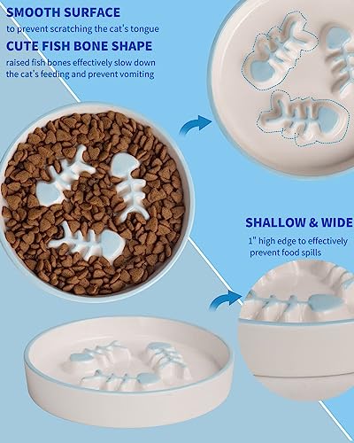 Ceramic Elevated Cat Bowls Set, Anti Vomit, Removable Dishes, Pink & Blue - color: Pink+Blue