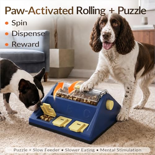 KADTC 2-Level Dog Puzzle Toy Rotating Treat Dispenser for Small/Medium Dogs - color: Blue, size: Large