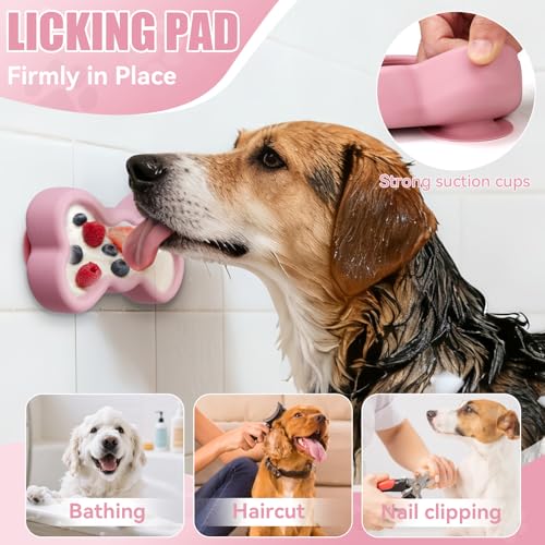 Lick Mat for Dogs, Animire Anti-Spilled Bow Tie Lick Bowls for Anxiety Relief, Silicone Slow Feeder Licking Pad with Suction Cups, Freezeable Dog Enrichment Toy for Boredom and Distraction(Pink,L) - color: A-Pink, size: L