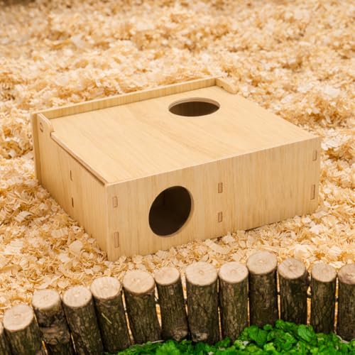 Wooden Hamster Tunnel Maze with Observation Skylight – Secret Peep Shed & Explore Hideout, Chewable Non-Toxic Enrichment Toy & Activity Center for Dwarf Hamsters & Young Syrians